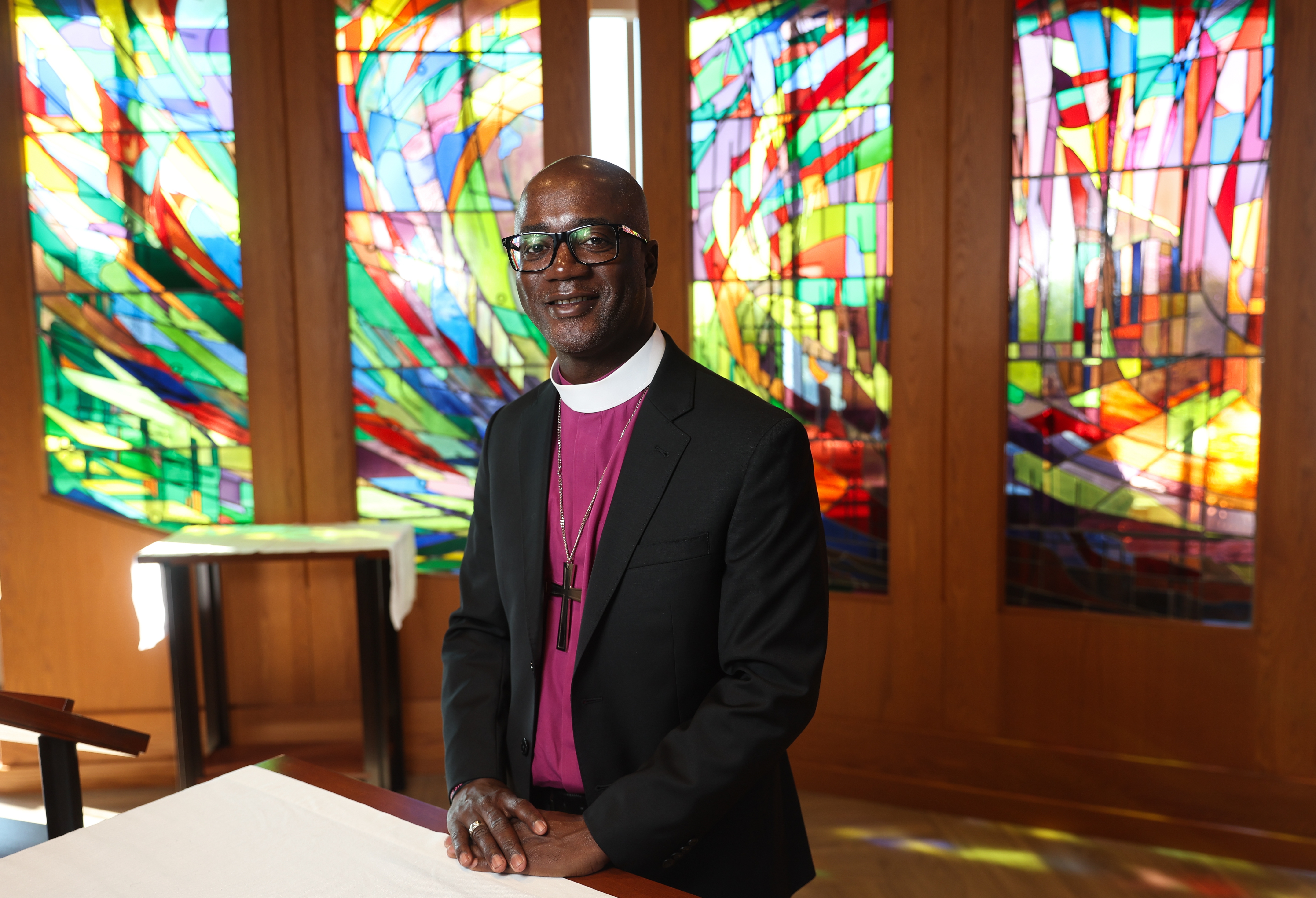 Bishop Yehiel Curry, who was recently elected as the first Black presiding bishop of the Evangelical Lutheran Church in America (ELCA), poses for a photo, Friday, Sept. 26, 2025, in Chicago.